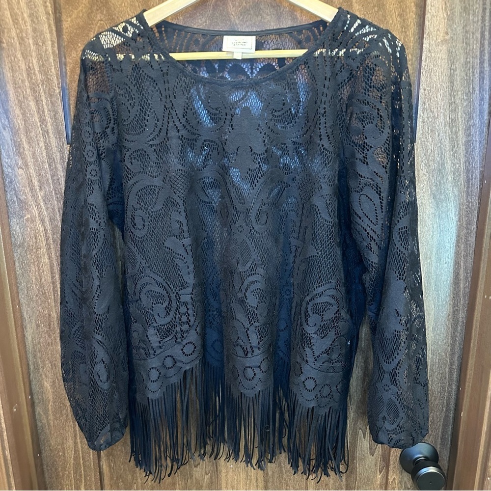 Sterling & Stitch Black Lace Fringe Top